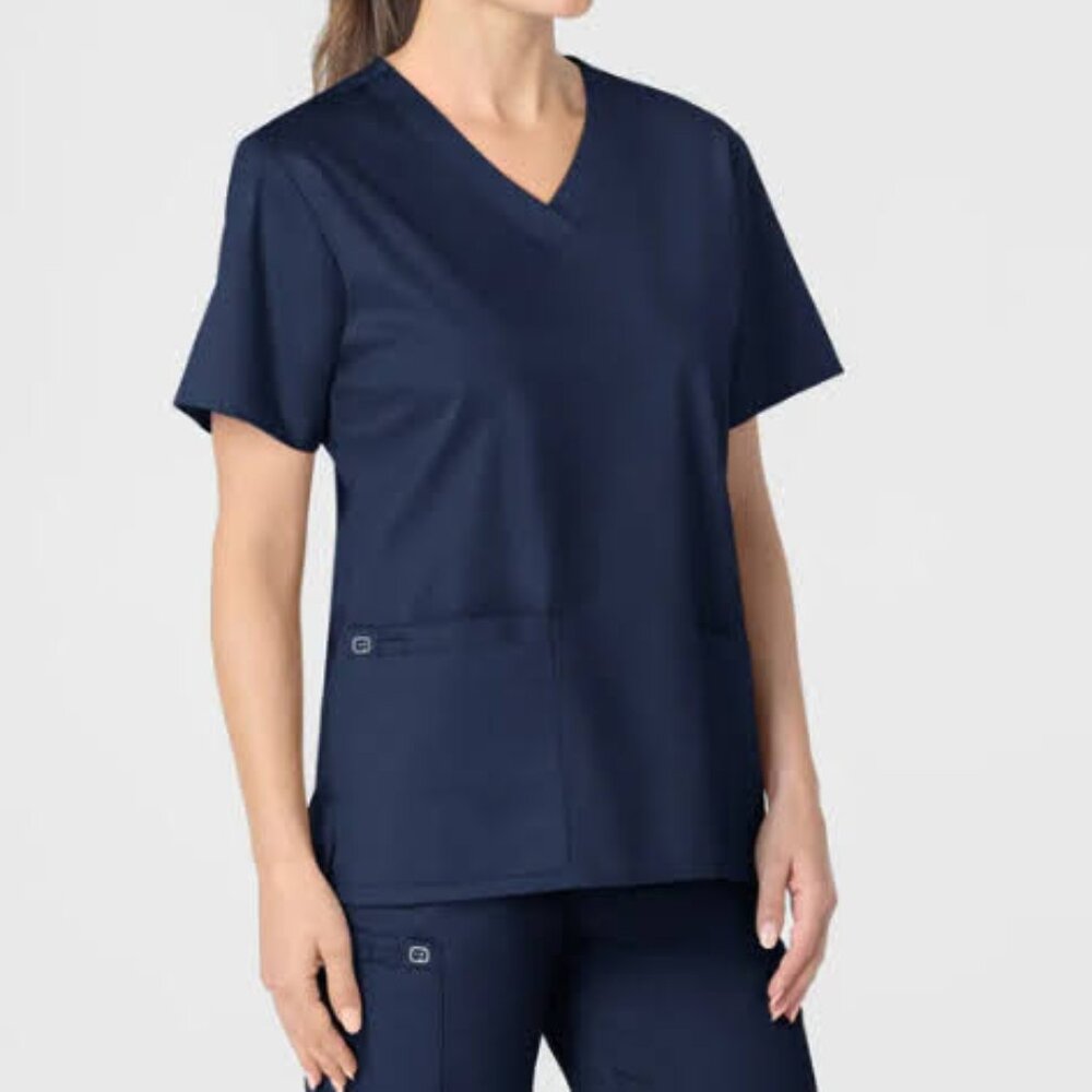 WonderWink WonderWORK Navy Scrub Set S | V-Neck Top & Cargo Pants 30” Inseam